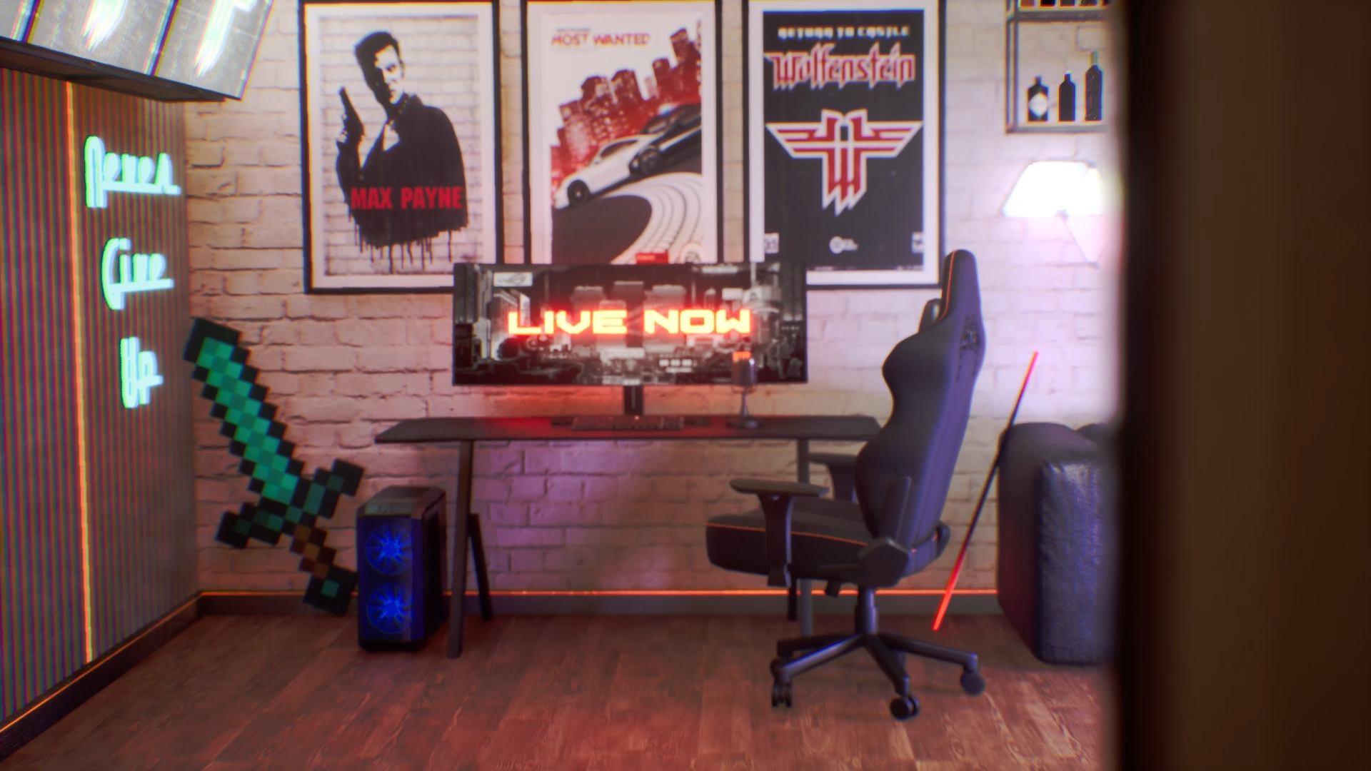 Live Now — cinematic gaming room intro